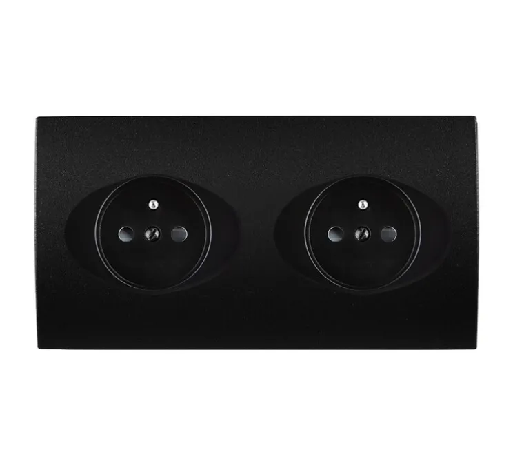 Façade, Karo, Double horizontal, Noir satin, Prise-2P+T x2, L15,1cm, H8cm - Modelec