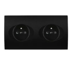 Façade, Karo, Double horizontal, Noir sof touch, Prise-PC x2, L15,1cm, H8cm - Modelec
