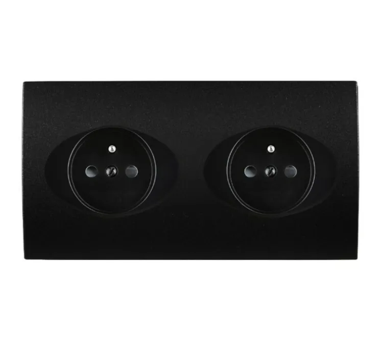 Façade, Karo, Double horizontal, Noir sof touch, Prise-PC x2, L15,1cm, H8cm - Modelec