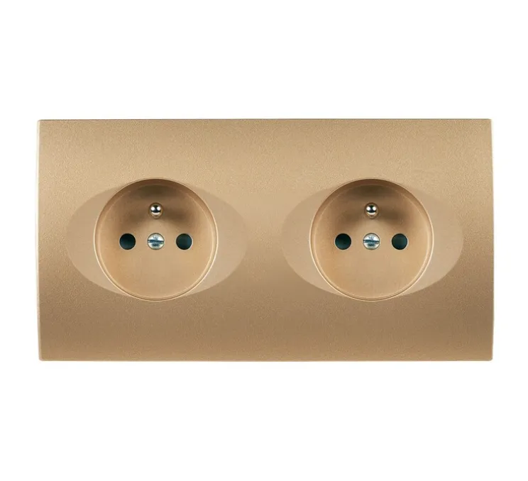 Façade, Karo, Double horizontal, Doré satin, Prise-2P+T x2, L15,1cm, H8cm - Modelec