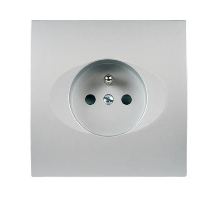 Façade, Karo, Simple, Aluminium satin, Prise-2P+T x1, L8cm, H8cm - Modelec