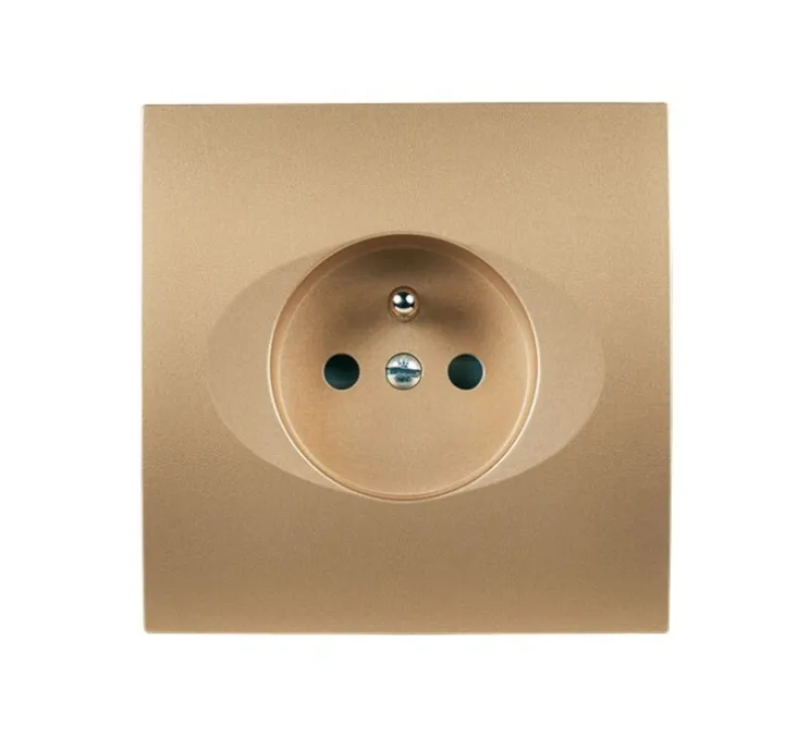 Façade, Karo, Simple, Doré satin, Prise-2P+T x1, L8cm, H8cm - Modelec