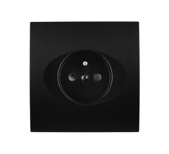 Prise*Modelec Façade, Karo, Simple, Noir satin, Prise-2P+T x1, L8cm, H8cm -