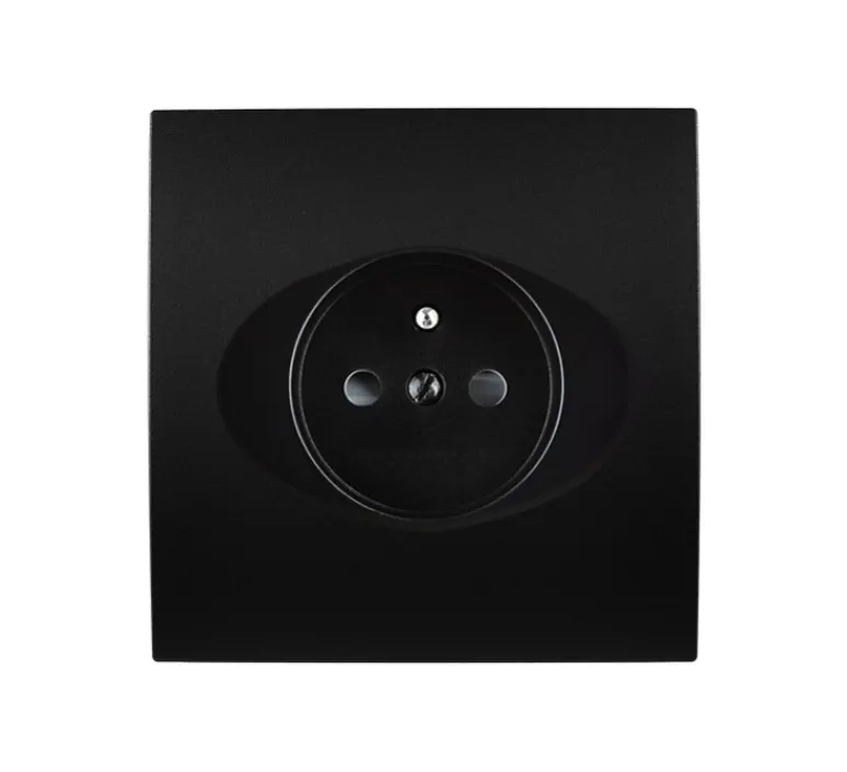 Prise*Modelec Façade, Karo, Simple, Noir satin, Prise-2P+T x1, L8cm, H8cm -