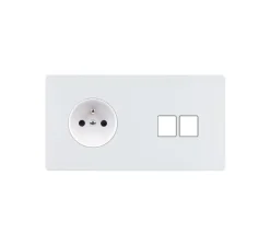 Prise*Modelec Façade, M, Double horizontal, Blanc mat, Prise-2P+T x1, Prise-RJ45 x2, L15,1cm, H8cm -