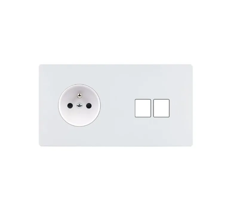 Prise*Modelec Façade, M, Double horizontal, Blanc mat, Prise-2P+T x1, Prise-RJ45 x2, L15,1cm, H8cm -