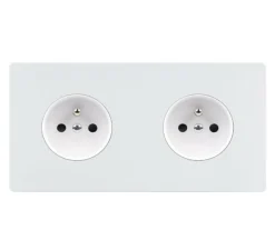 Prise*Modelec Façade, M, Double horizontal, Blanc mat, Prise-2P+T x2, L15,1cm, H8cm -