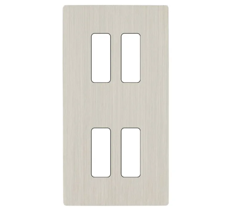 Interrupteur*Modelec Façade, M, Double vertical, Nickel brossé, Interrupteur x4, L8cm, H15,1cm -