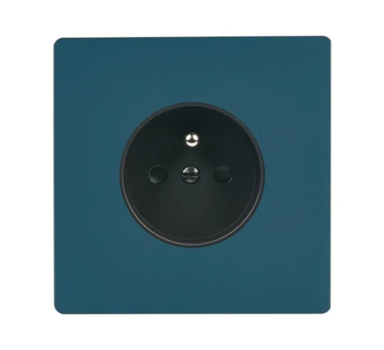 Prise*Modelec Façade, M, Simple, Bleu gris mat, Prise-2P+T x1, L8cm, H8cm -