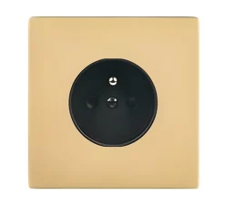 Façade, M, Simple, Laiton verni, Prise-2P+T x1, L8cm, H8cm - Modelec