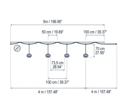 Suspension*Bover Guirlande lumineuse, Garota Catenary S/27/4L, , IP66, LED, 2700K, 450 lm, L500cm, H70cm - noir et blanc