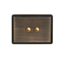 Interrupteur*Fontini Interrupteur, 1950, Simple, Bronze ancien, Poussoir x2, Bronze ancien, L12,5cm, H9cm -