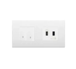 Interrupteur, Arké, Double horizontal, Blanc, Poussoir x1, Va-et-vient x1 et Prise-USB A/C x1, Blanc, L16,1cm, H9cm - Vimar