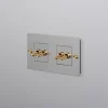 Interrupteur, Buster, Double horizontal, Acier, Va-et-vient x2, Va-et-vient x2, Laiton, L16,1cm, H9cm - Buster & Punch