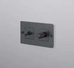 Interrupteur*Buster & Punch Interrupteur, Buster, Double horizontal, Bronze fumé, Va-et-vient x1, Variateur x1, Bronze fumé, L16,1cm, H9cm -