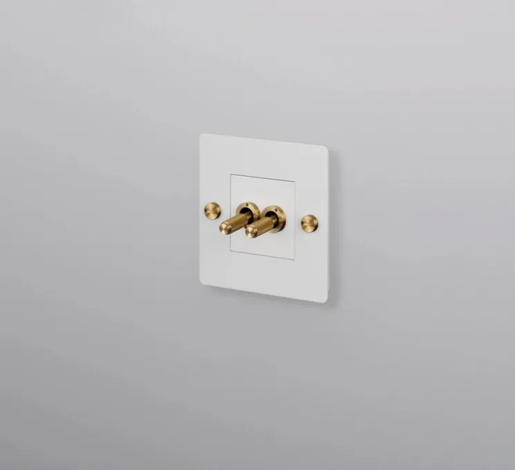 Interrupteur, Buster, Simple, Blanc, Va-et-vient x2, Laiton, L9cm, H9cm - Buster & Punch