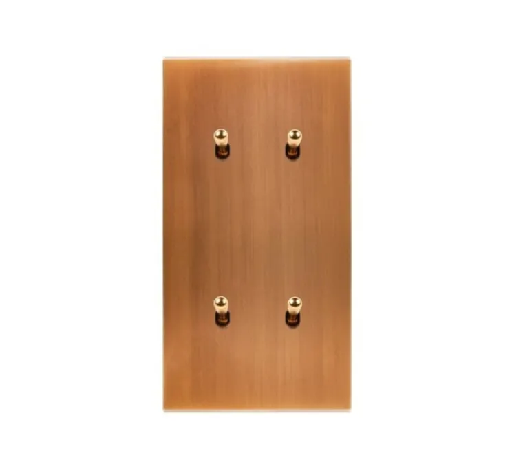 Interrupteur, Confidence, Double vertical, Vieux bronze, Poussoir x1 et Va-et-vient x1, Va-et-vient x2, Laiton, L8cm, H15,1cm - Modelec