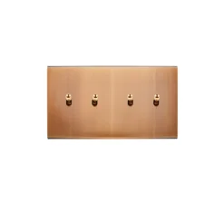 Interrupteur*Modelec Interrupteur, Confidence, Double horizontal, Vieux bronze, Poussoir x2, Poussoir x1 et Va-et-vient x1, Laiton, L15,1cm, H8cm -
