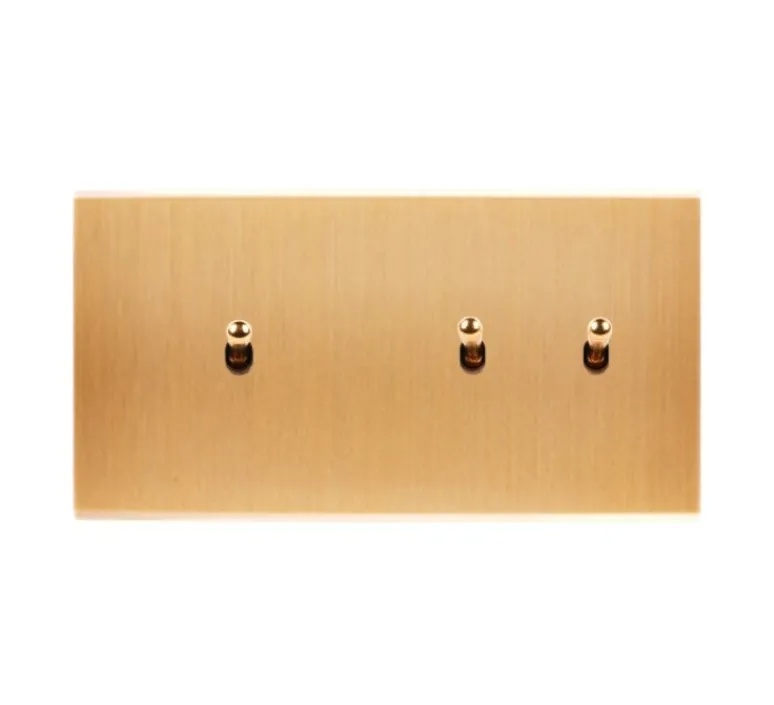 Interrupteur*Modelec Interrupteur, Confidence, Double horizontal, Laiton brossé, Va-et-vient ou poussoir x1, Va-et-vient ou poussoir x2, Laiton, L15,1cm, H8cm -