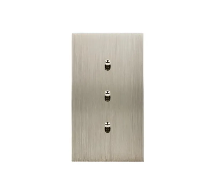 Interrupteur, Confidence, Double vertical, Acier brossé, Va-et-vient x3 alignés, Acier, L8cm, H15,1cm - Modelec