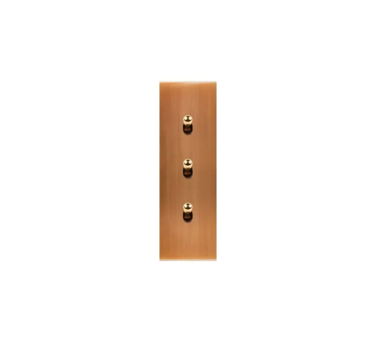 Interrupteur*Modelec Interrupteur, Confidence, Etroit long, Vieux bronze, Va-et-vient x2 et Poussoir x1, Laiton, L4cm, H12,5cm -