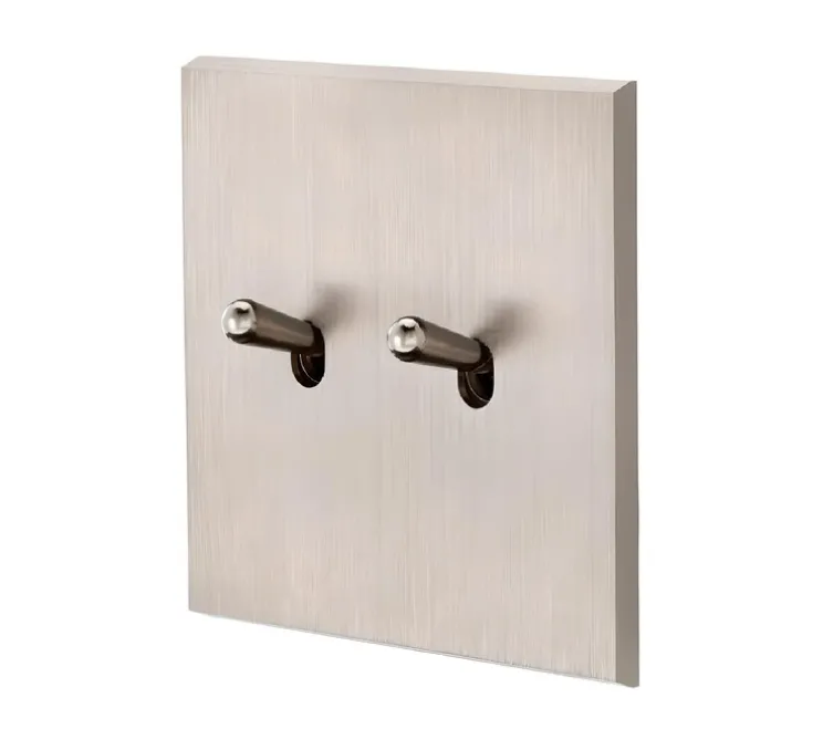 Interrupteur, Confidence, Simple, Acier brossé, Va-et-vient x2, Acier, L8cm, H8cm - Modelec