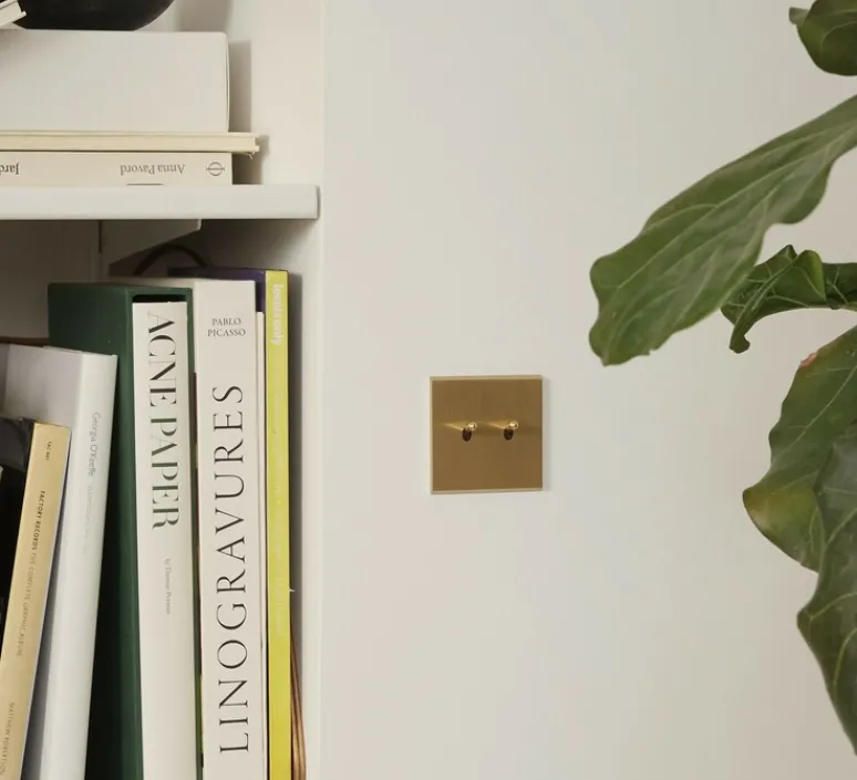 Interrupteur*Modelec Interrupteur, Confidence, Simple, Laiton brossé, Va-et-vient x1 et Poussoir x1, L8cm, H8cm -