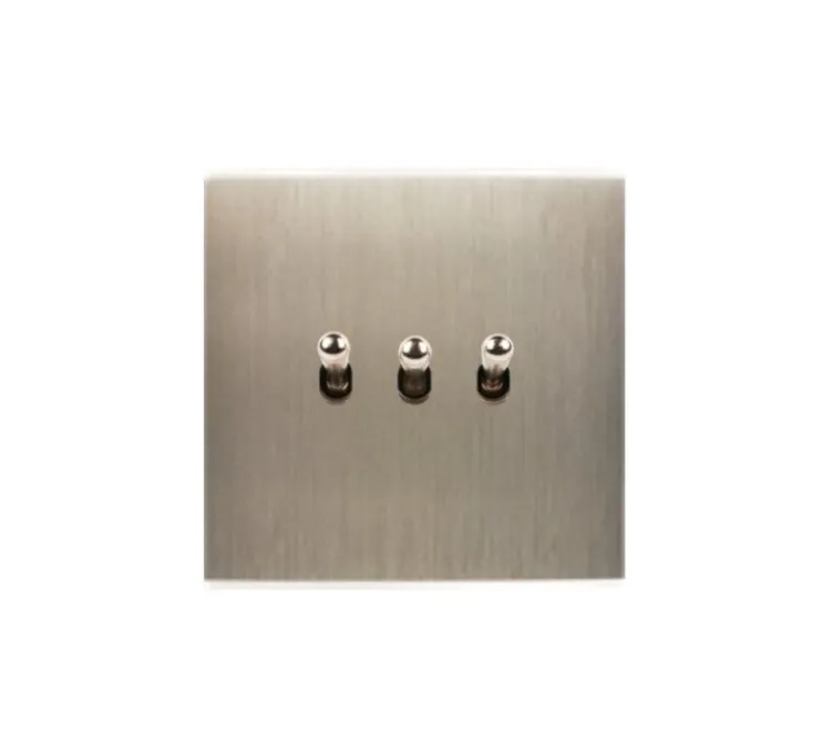 Interrupteur, Confidence, Simple, Acier brossé, Va-et-vient x2, Poussoir x1, Acier, L8cm, H8cm - Modelec