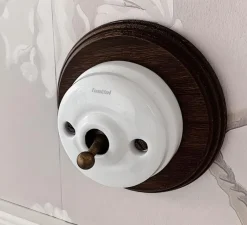 Interrupteur*Fontini Interrupteur, Dimbler, Garby Colonial, Simple, hêtre vieilli, Va-et-vient, laiton antique, Ø10cm -