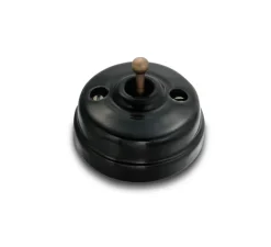 Interrupteur*Fontini Interrupteur, Dimbler, Simple, Porcelaine noir, Va-et-vient x1, Sans passe-câble, Laiton vieilli, L6,6cm, H6,6cm -