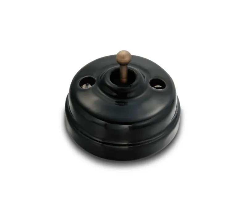 Interrupteur*Fontini Interrupteur, Dimbler, Simple, Porcelaine noir, Va-et-vient x1, Sans passe-câble, Laiton vieilli, L6,6cm, H6,6cm -