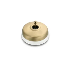 Interrupteur*Fontini Interrupteur, Dimbler, Simple, Porcelaine blanc avec dôme doré satiné, Va-et-vient x1, Sans passe-câble, Doré, L6,45cm, H6,45cm -