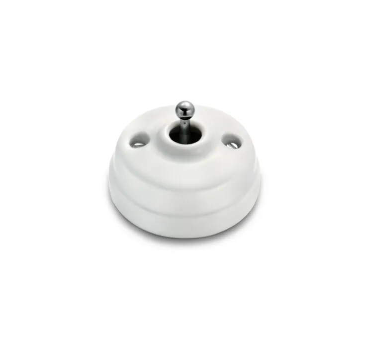 Interrupteur, Dimbler, Simple, Porcelaine blanc, Va-et-vient x1, Sans passe-câble, Chrome, L6,45cm, H6,45cm - Fontini