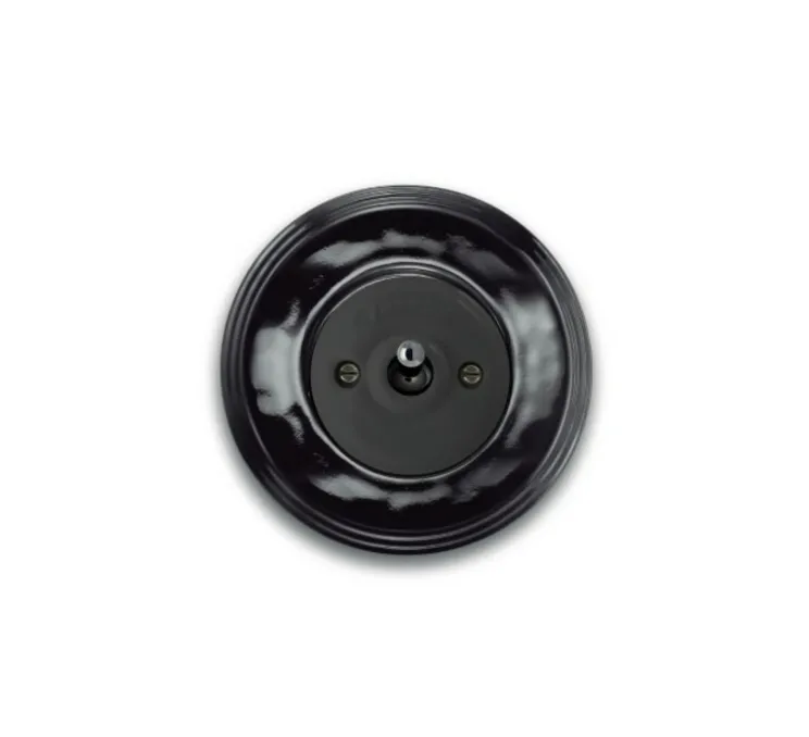 Interrupteur, Dimbler, Simple, Porcelaine noir, Va-et-vient x1, Nickel noir, L10cm, H10cm - Fontini