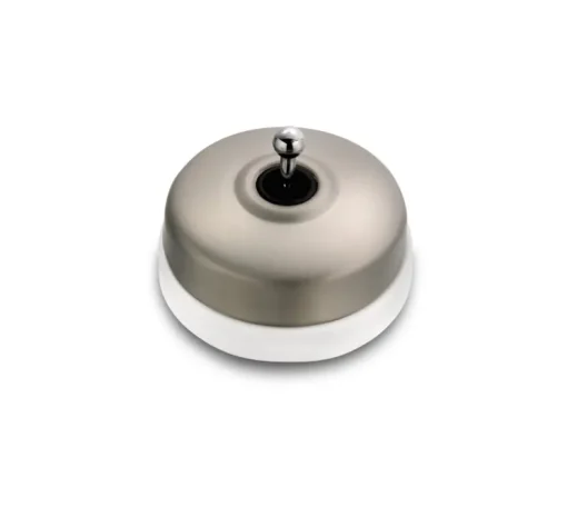 Interrupteur, Dimbler, Simple, Porcelaine blanc avec dôme nickel satiné, Va-et-vient x1, Sans passe-câble, Chromé brillant, L6,6cm, H6,6cm - Fontini