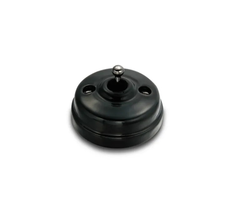 Interrupteur, Dimbler, Simple, Porcelaine noir, Va-et-vient x1, Sans passe-câble, Nickel noir, L6,45cm, H6,45cm - Fontini