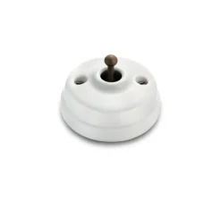 Interrupteur*Fontini Interrupteur, Dimbler, Simple, Porcelaine blanc, Va-et-vient x1, Sans passe-câble, Laiton vieilli, L6,45cm, H6,45cm -