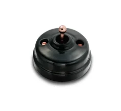 Interrupteur*Fontini Interrupteur, Dimbler, Simple, Porcelaine noir, Va-et-vient x1, Sans passe-câble, Cuivre brillant, L6,6cm, H6,6cm -