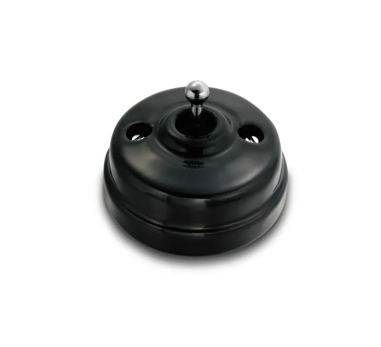 Interrupteur*Fontini Interrupteur, Dimbler, Simple, Porcelaine noir, Va-et-vient x1, Sans passe-câble, Chrome brillant, L6,6cm, H6,6cm -