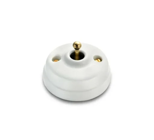Interrupteur, Dimbler, Simple, Porcelaine blanc, Poussoir x1, Sans passe-câble, Doré, L6,45cm, H6,45cm - Fontini
