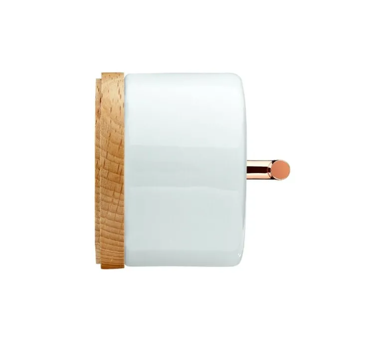 Interrupteur, Do, Simple, Hêtre naturel, Va-et-vient x1, Porcelaine blanc, L6,4cm, H6,4cm - Fontini