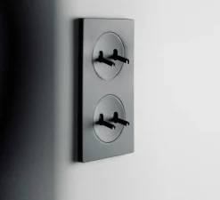 Interrupteur, DOM, Double vertical, Noir mat, Va-et-vient x2, Va-et-vient x2, Noir, L8,6cm, H15,7cm - Fontini