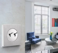 Interrupteur, DOM, Simple, Aluminium, Va-et-vient x2, Aluminium, L8,6cm, H8,6cm - Fontini