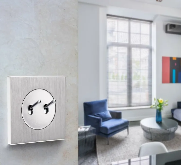 Interrupteur, DOM, Simple, Aluminium, Va-et-vient x2, Aluminium, L8,6cm, H8,6cm - Fontini