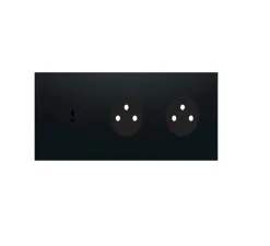 Interrupteur et prise, 5.1, Triple horizontal, Aluminium noir, Va-et-vient x1, Nickel noir, Prise-PC x2, Noir, L23,4cm, H9cm - Font Barcelona