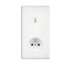 Interrupteur et Prise, Hitera, Double vertical, Blanc terrazzo, Va-et-vient ou poussoir x1, Prise-2P+T x1, Acier, L8,5cm, H15,6cm - Modelec