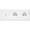 Interrupteur|Prise*Modelec Interrupteur et Prise, Hitera, Triple horizontal, Blanc terrazzo, Va-et-vient ou poussoir x1, Prise-2P+T x2, Acier, L22,7cm, H8,5cm -
