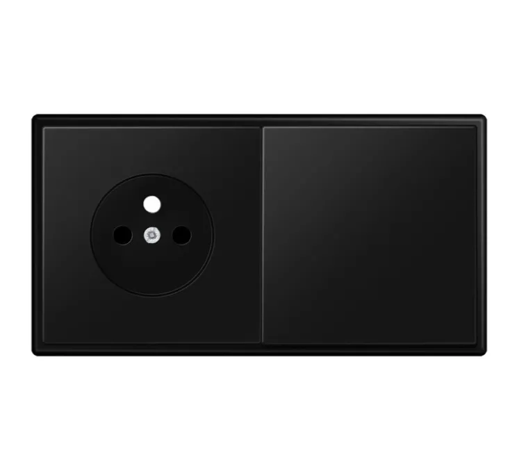 Interrupteur et Prise, LS 990, Double horizontal, Noir mat, Prise-2P+T x1, Va-et-vient x1, Noir mat, L15,2cm, H8,1cm - Jung