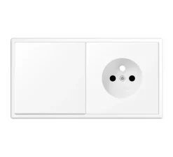 Prise|Interrupteur*Jung Interrupteur et Prise, LS 990, Double horizontal, Blanc mat, Va-et-vient x1, Prise-2P+T x1, Blanc mat, L15,2cm, H8,1cm -