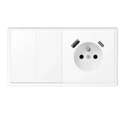 Prise|Interrupteur*Jung Interrupteur et Prise, LS 990, Double horizontal, Blanc mat, Va-et-vient x2, Prise-2P+T x1, Prise-USB A/C x1, Blanc mat, L15,2cm, H8,1cm -